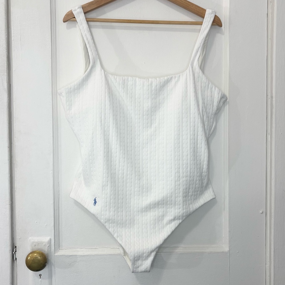 NWT Polo Ralph Lauren Women's White Cable-Knit One Piece Swimsuit, Size XL